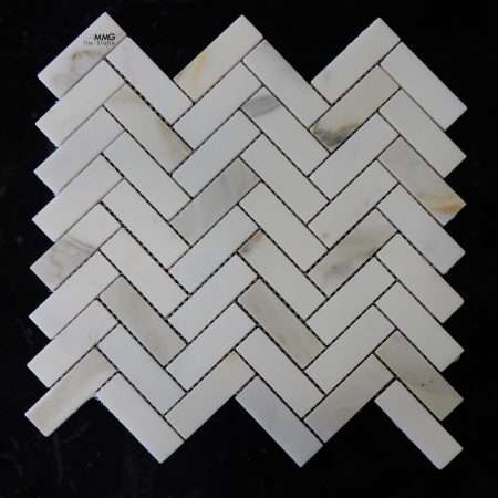 Calacatta Gold Marble Mosaics - Polished, 1x3 Herringbone Mosaic