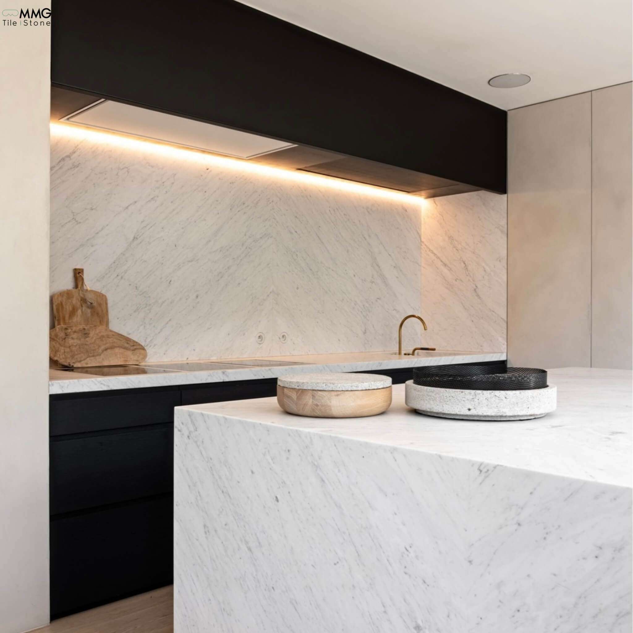 White Carrara Marble Kitchen