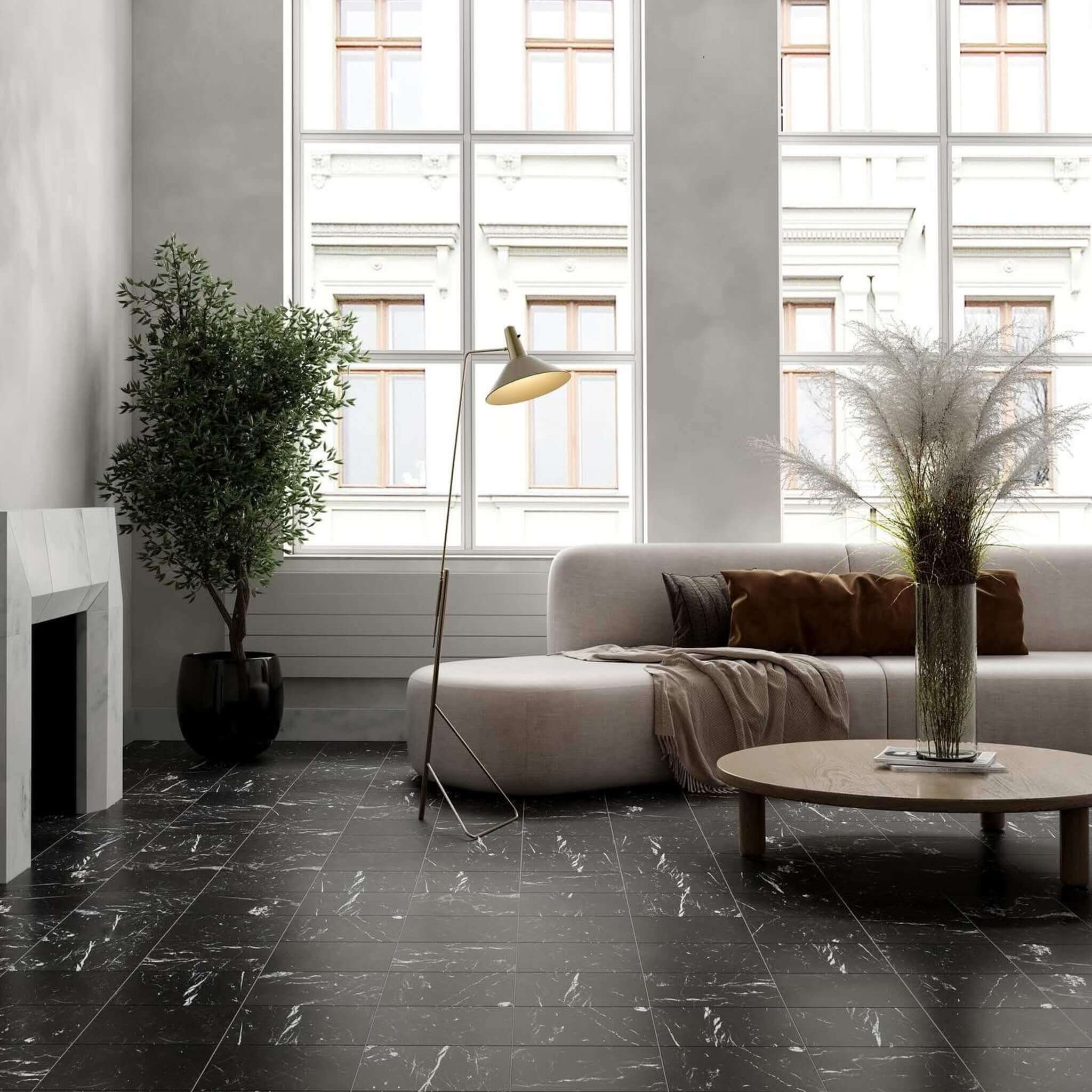 Nero Marquina 12×12 Honed Marble Tile