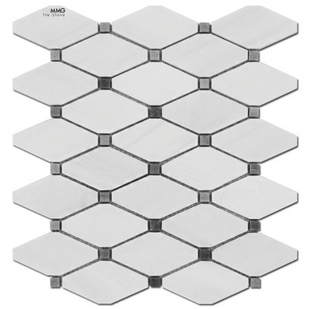 Bianco Dolomiti Marble Mosaics - Polished, Long Octagon Blue Dot Mosaic