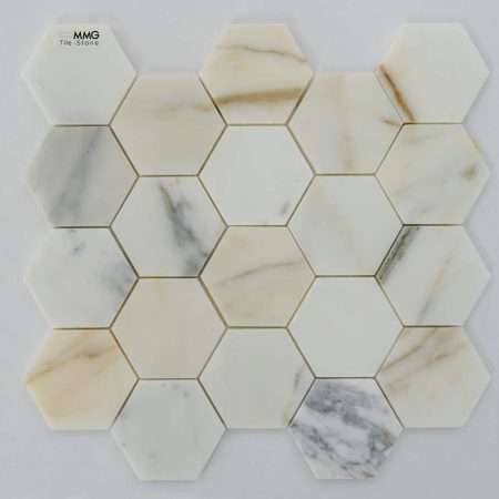 Calacatta Gold Marble Mosaics - Polished, 2x2 Hexagon Mosaic