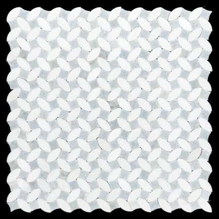 White Thassos and Blue Celeste Honed Marble Mosaic