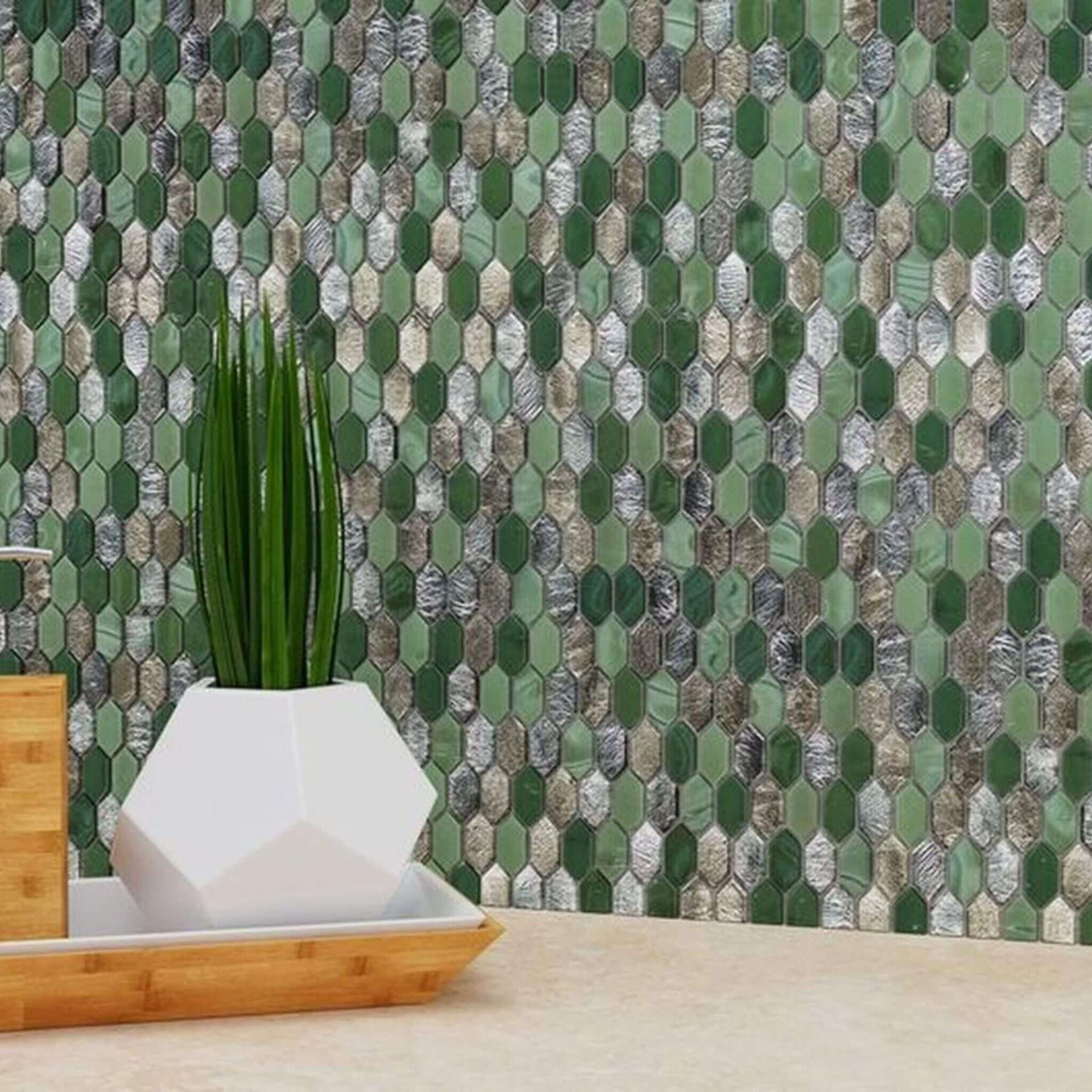 Regal Jade Picket Glossy Glass Mosaic Regal Jade Picket Glossy Glass Mosaic