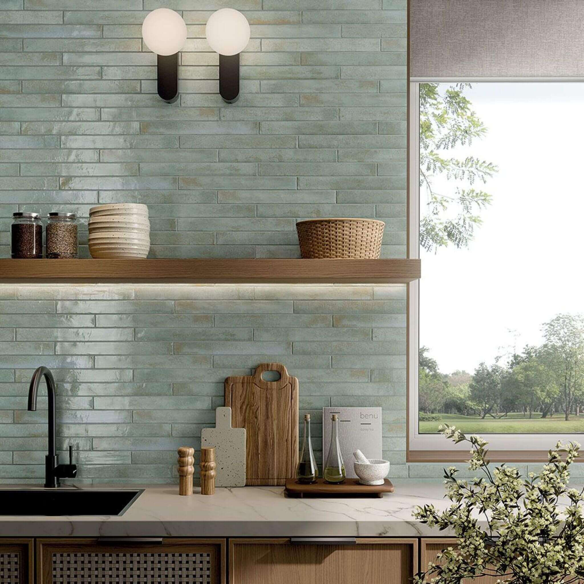 Stratto Turquoise 2x18 Glossy Porcelain Wall Tile