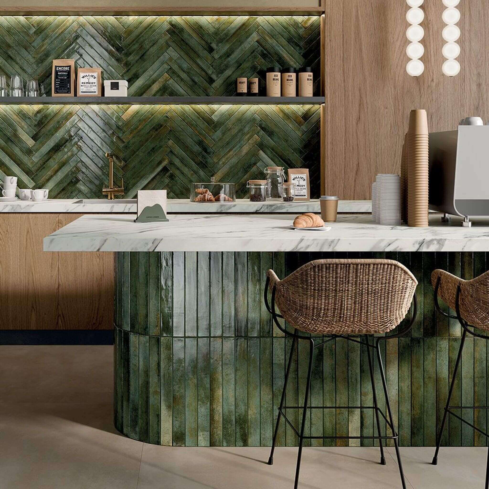 Stratto Dark Green 2x18 Glossy Porcelain Wall Tile