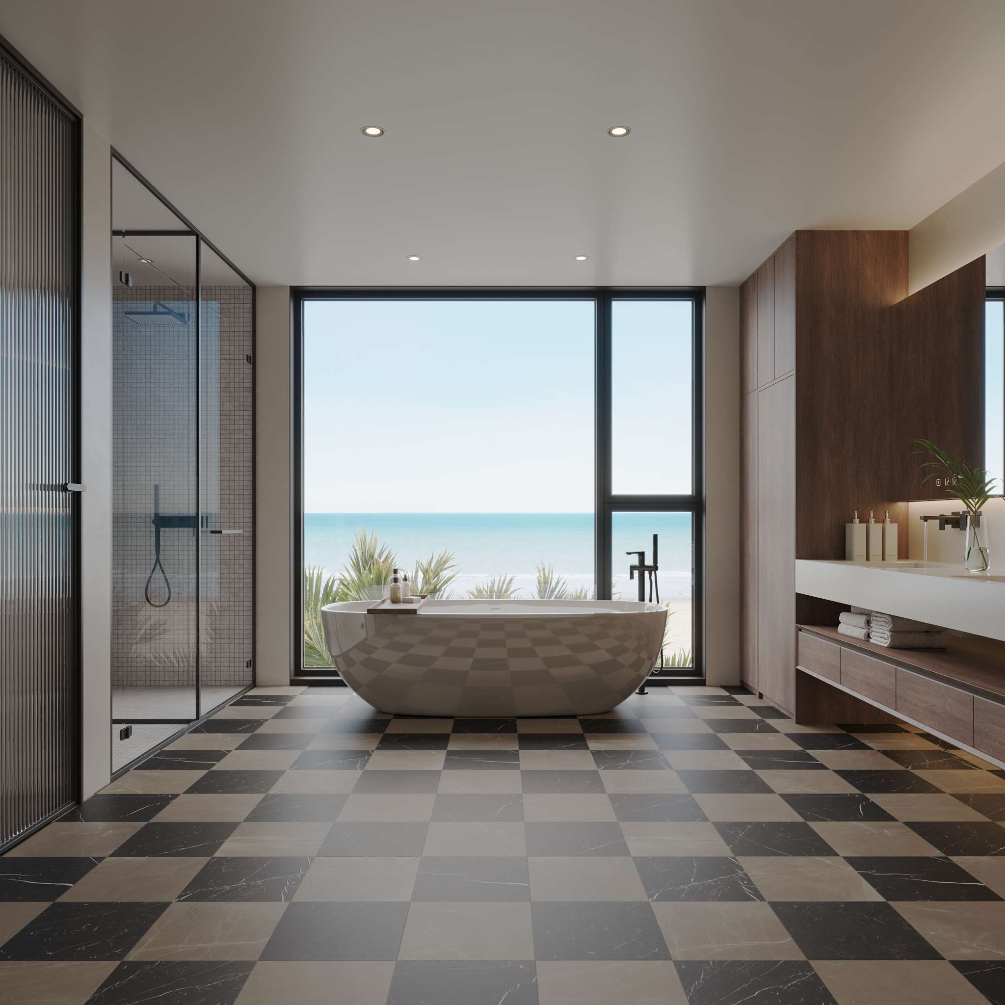 Dama Checkerboard Amani Bronze and Nero Marquina 12x12 Matte Porcelain Tile