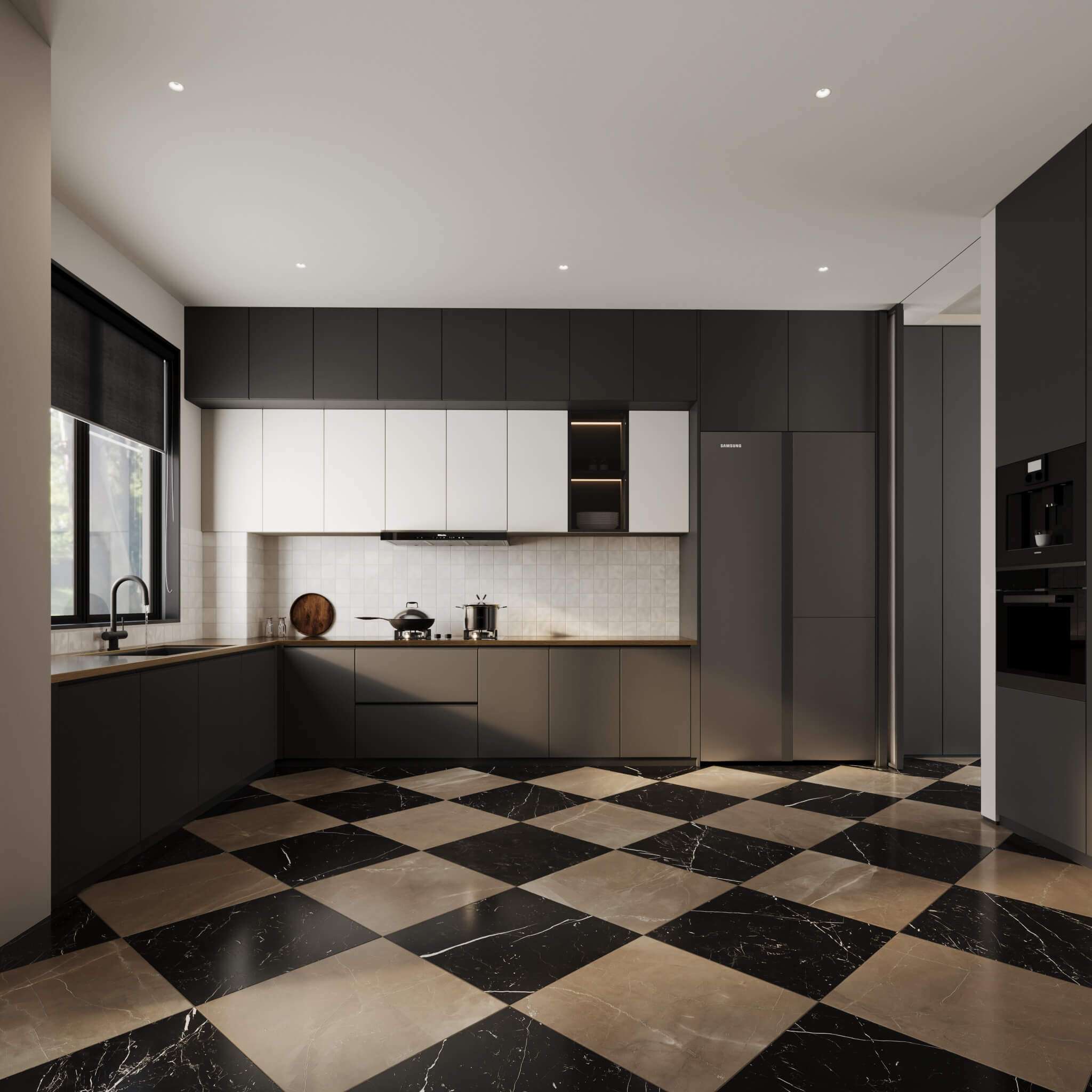 Dama Checkerboard Amani Bronze and Nero Marquina 24x24 Polished Porcelain Tile