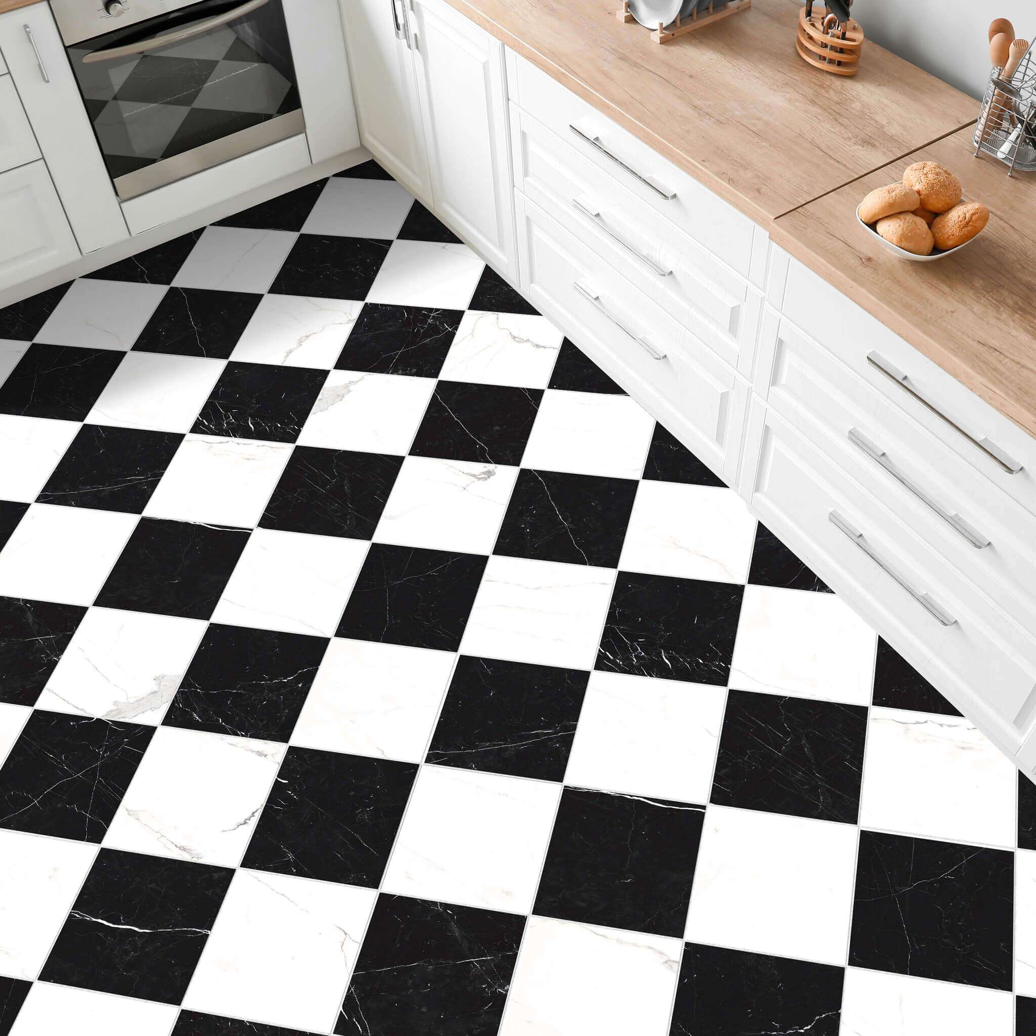 Calacatta & Nero Marquina Checkerboard Porcelain Tiles 12x12