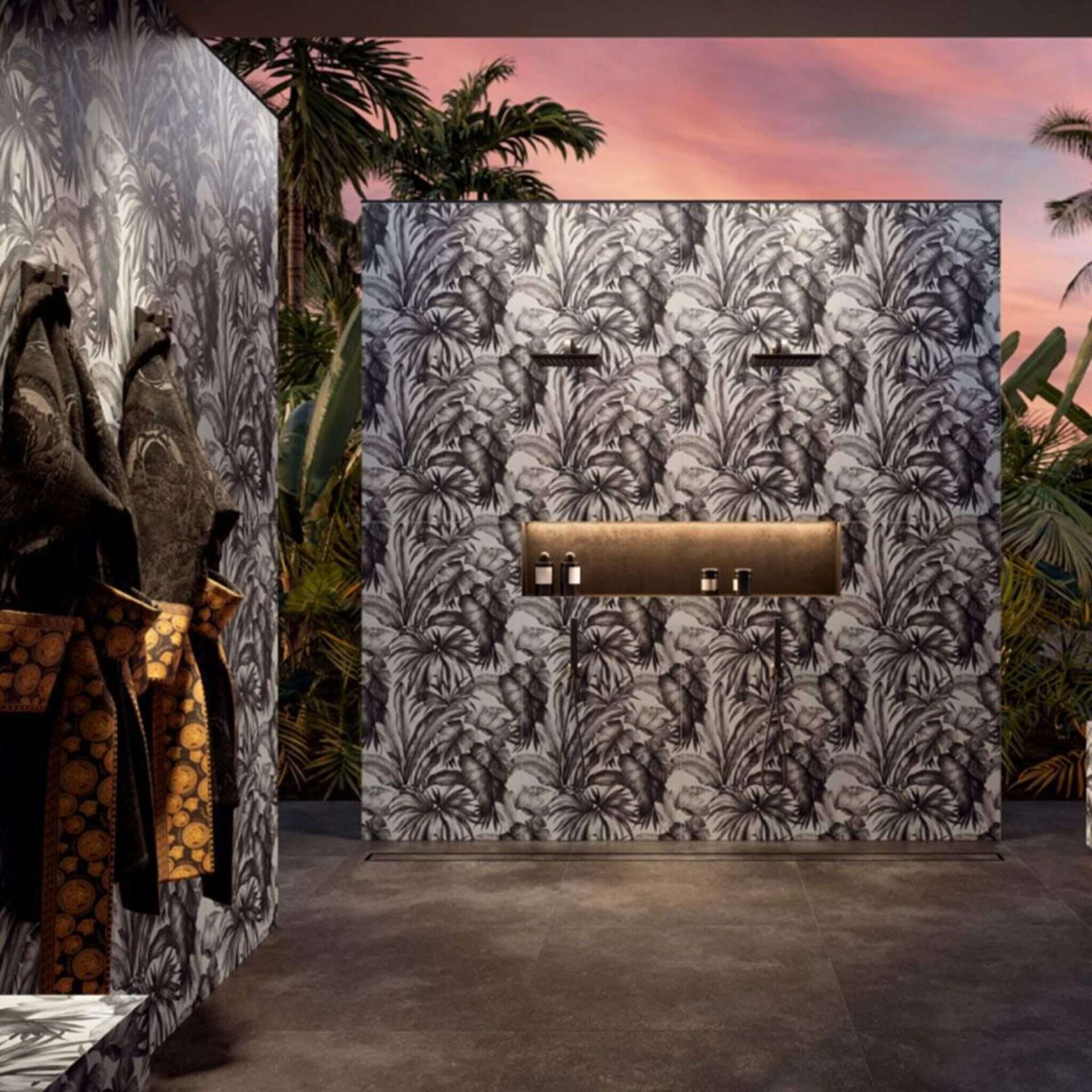 Versace Icons Palm Black and White 24x48 Matte Porcelain Tile