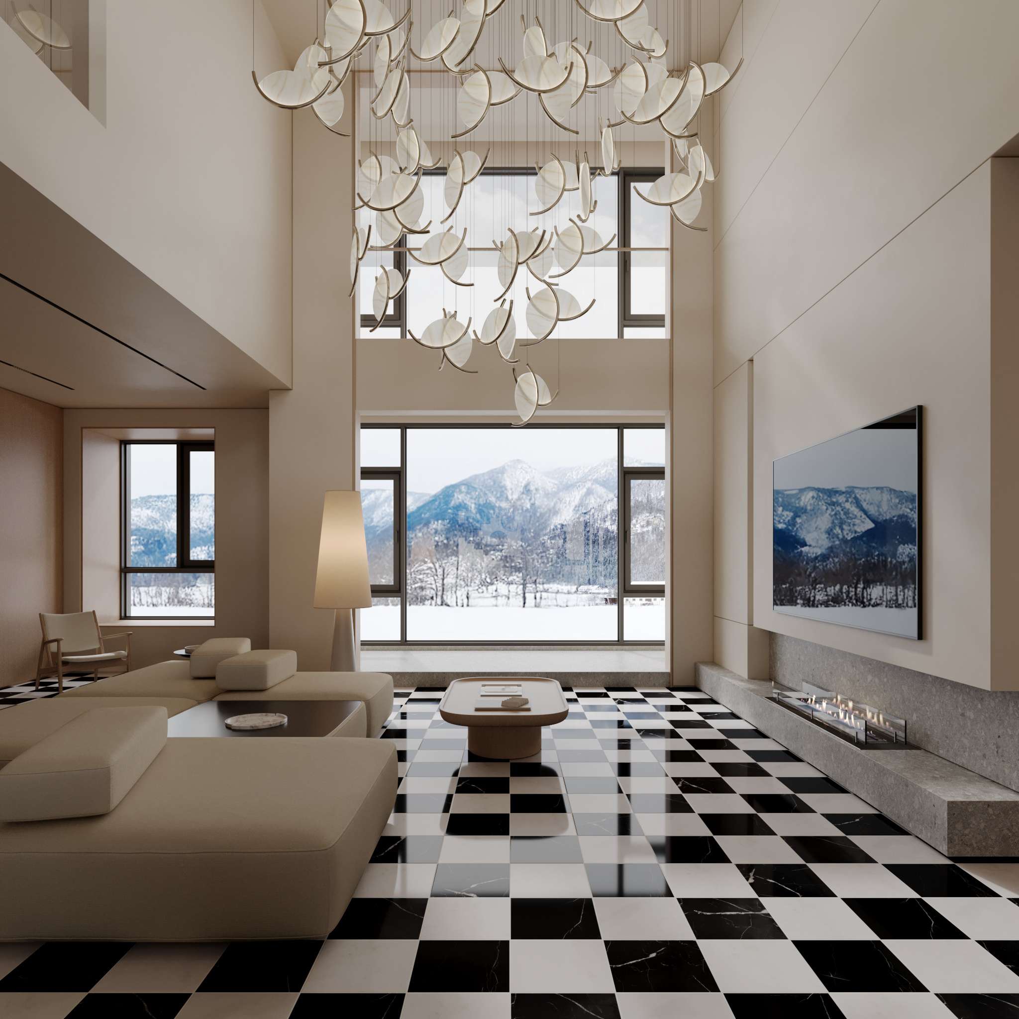 Monaco Afyon White and Black Silk 12x12 Marble Checkerboard Tile