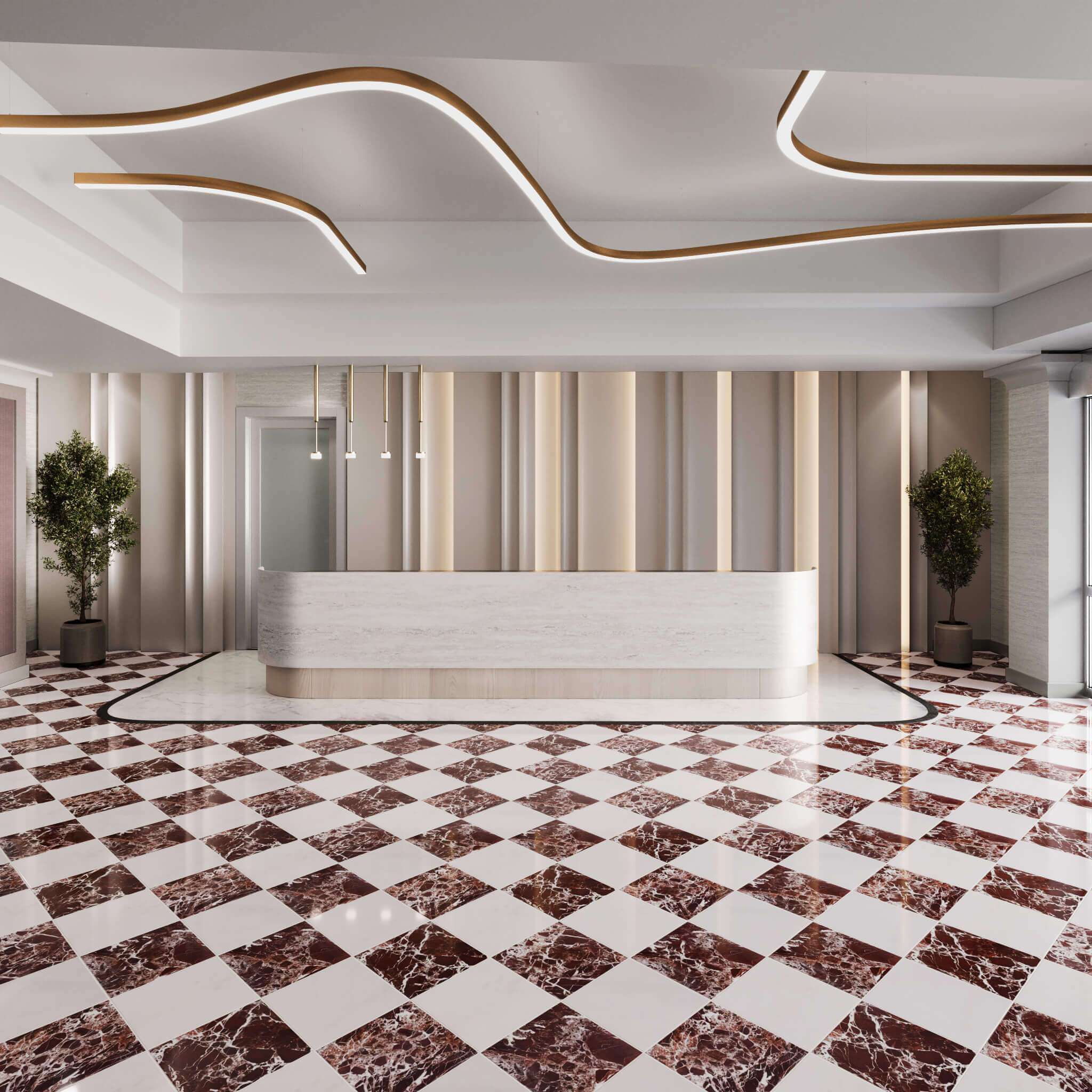Monaco Rosso Levanto and Afyon White 12x12 Polished Marble Checkerboard Tile
