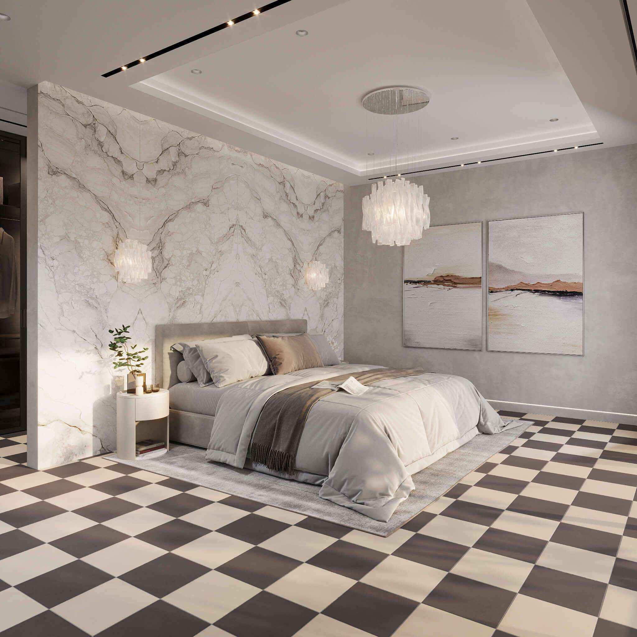 Serena Checkerboard Sand and Metropolis 12x12 Matte Porcelain Tile
