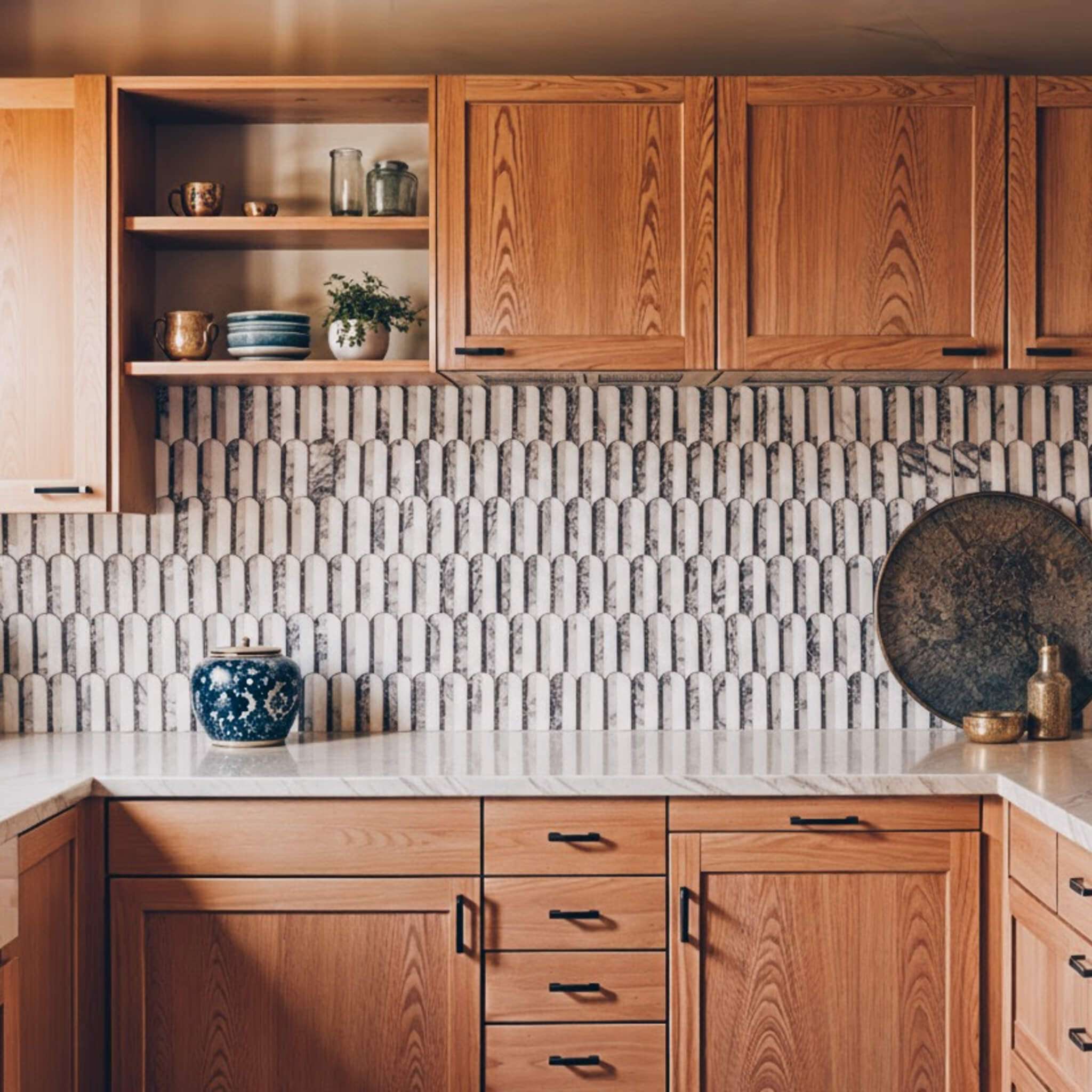 Wave Rosso Levanto With Bianco Violetta and Dolomite Honed Marble Mosaic