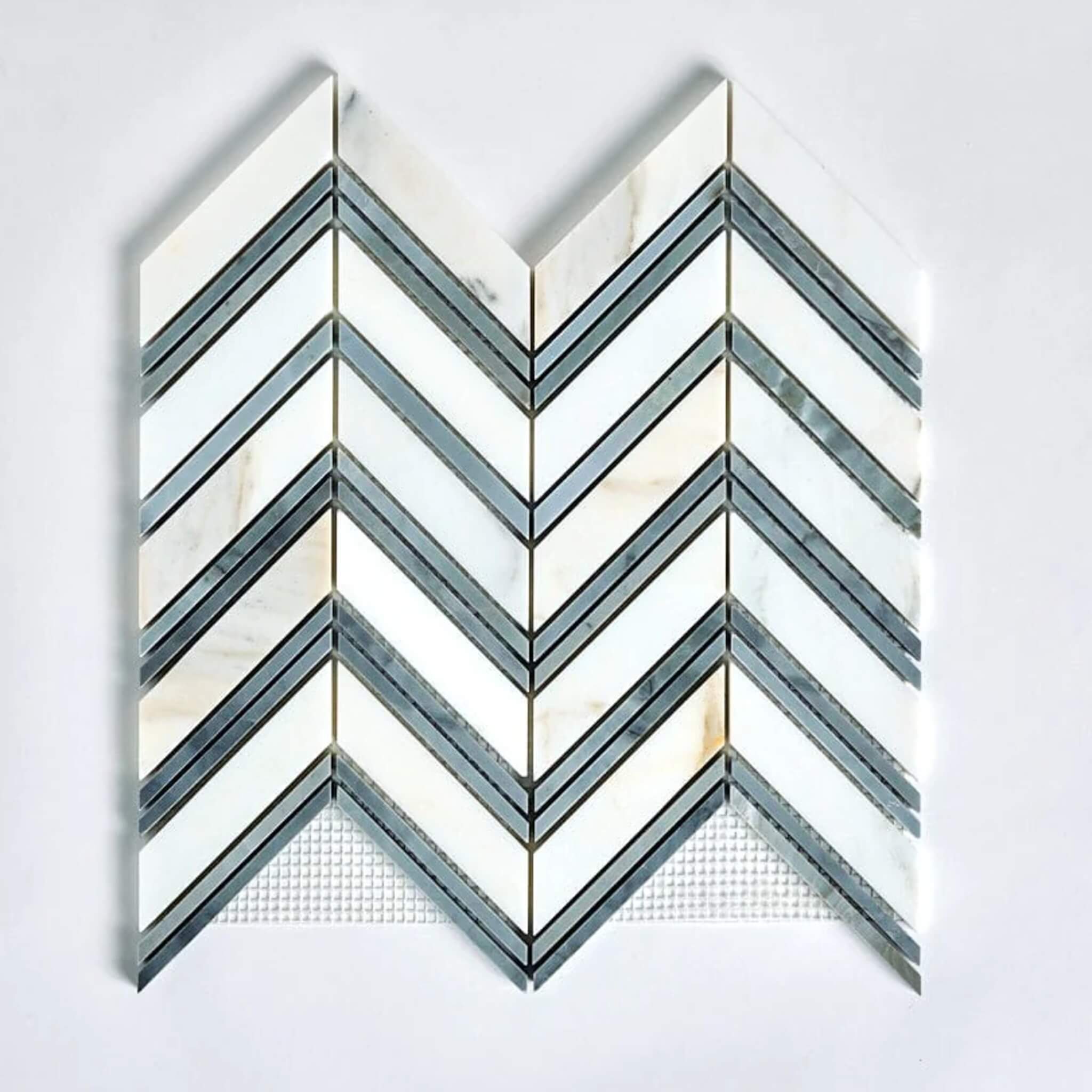 Calacatta Gold with Blue Gray Large Chevron Marble Mosaic